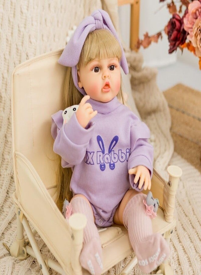 Onecado Reborn Baby Doll Girl 22 Inch Soft Lifelike Girl Doll, Silicone Realistic Baby Doll Toy Princess Toddler Bebe with Brown Long Hair Gift - Image 1